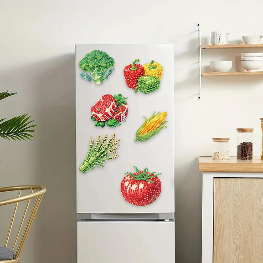 6Pcs Acrylic Vegetables Diamond Art Fridge Magnet for Car Mailbox Decor
