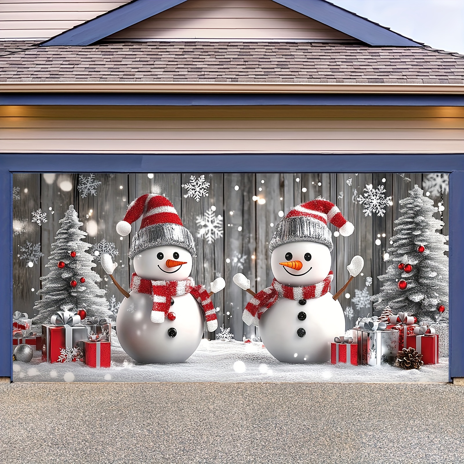 Tegooe Jumbo Snowman Christmas Garage Door Mural Festive Outdoor Holiday Banner for Home