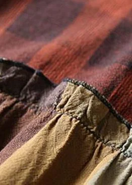 Women Cotton Tunics Indian Vintage Plaid Spliced Denim A-Line Dress