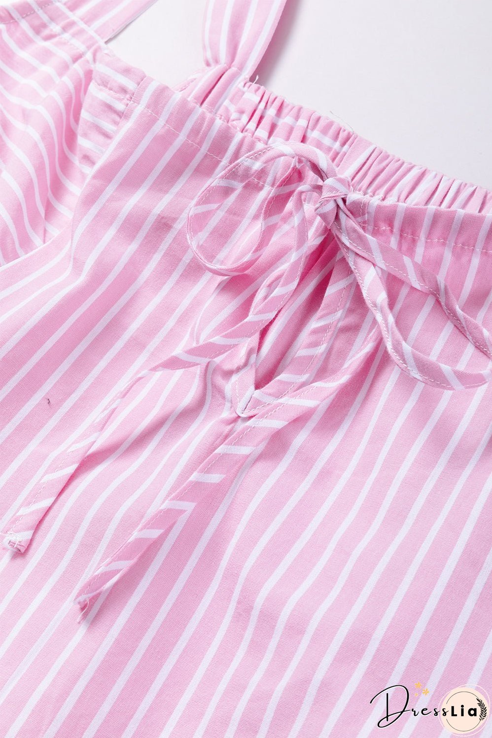 Pink Stripe Pinstriped Ruffled Hem Sleeveless Mini Flared Dress