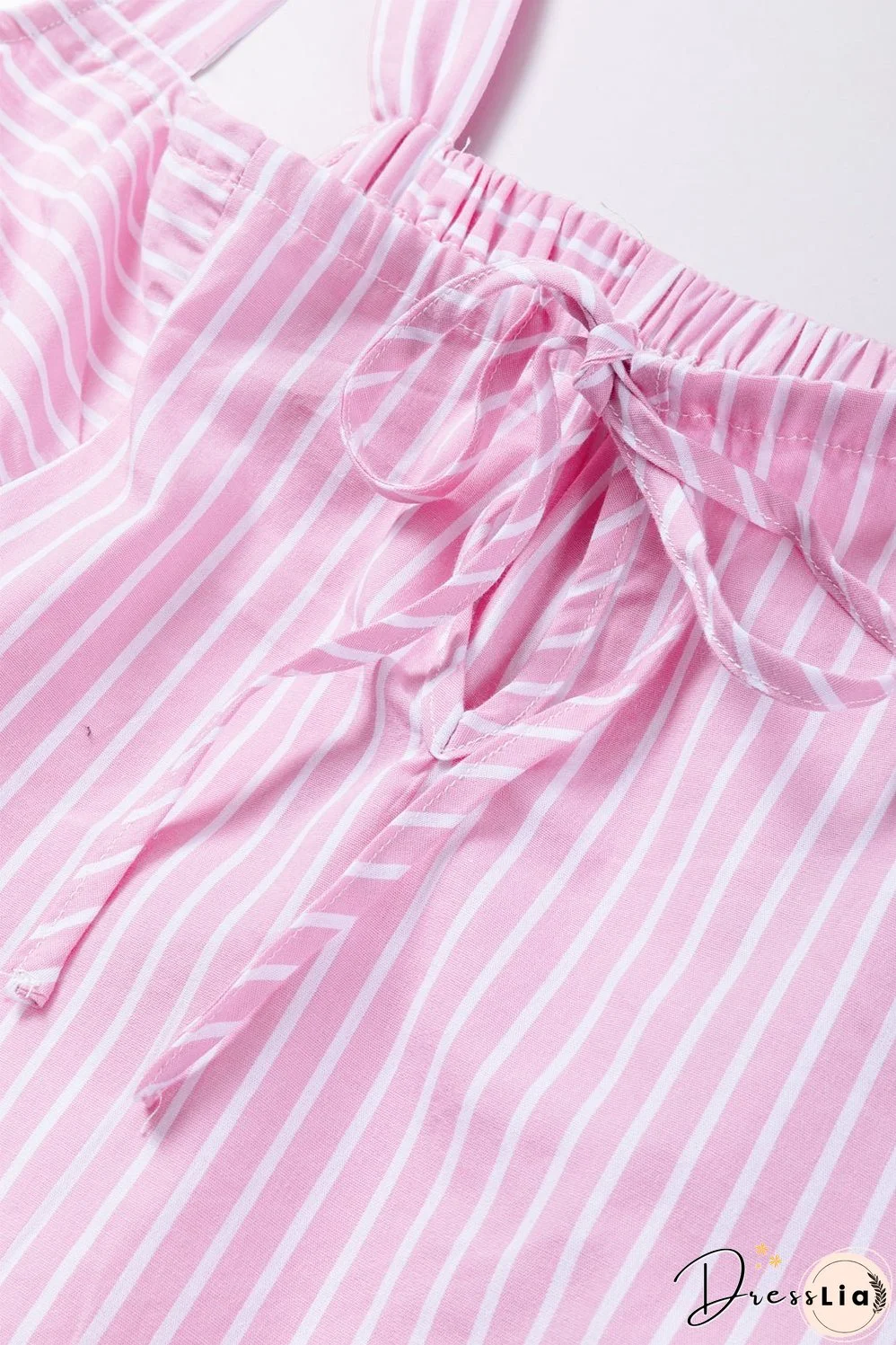 Pink Stripe Pinstriped Ruffled Hem Sleeveless Mini Flared Dress