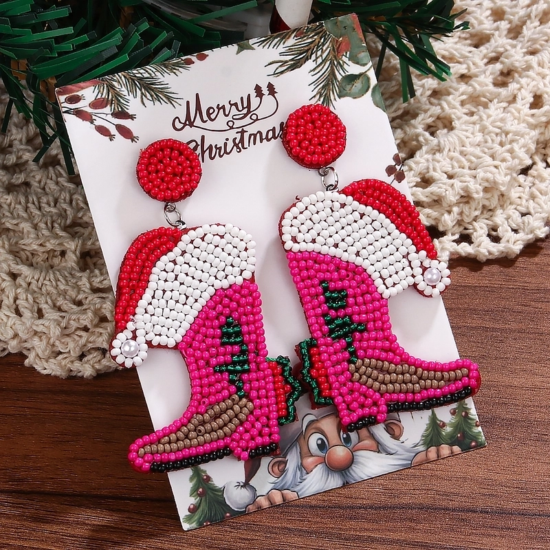 1 Pair Handmade House Snowman Handmade Beaded Glass Drop Earrings