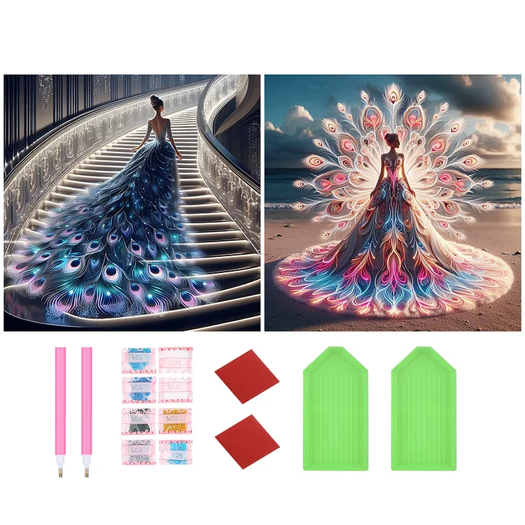 2Pcs Skirt Girl - Full Round Drill Diamond Painting - 40*40CM(Canvas)