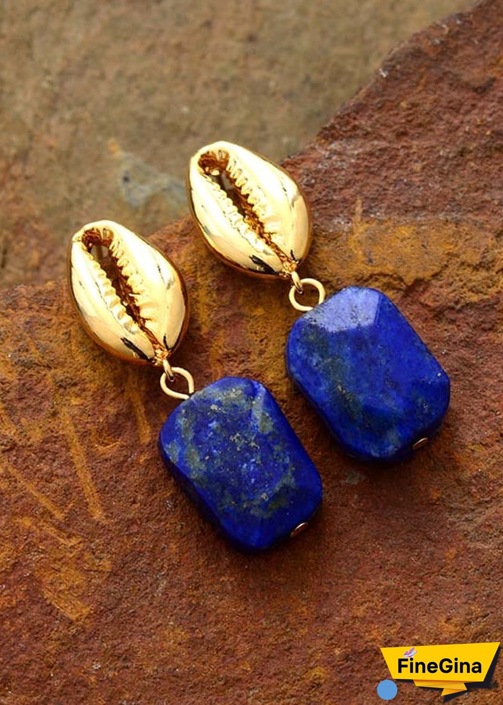 Boho Earrings, Dangle Earrings, Shell Blue Lapise