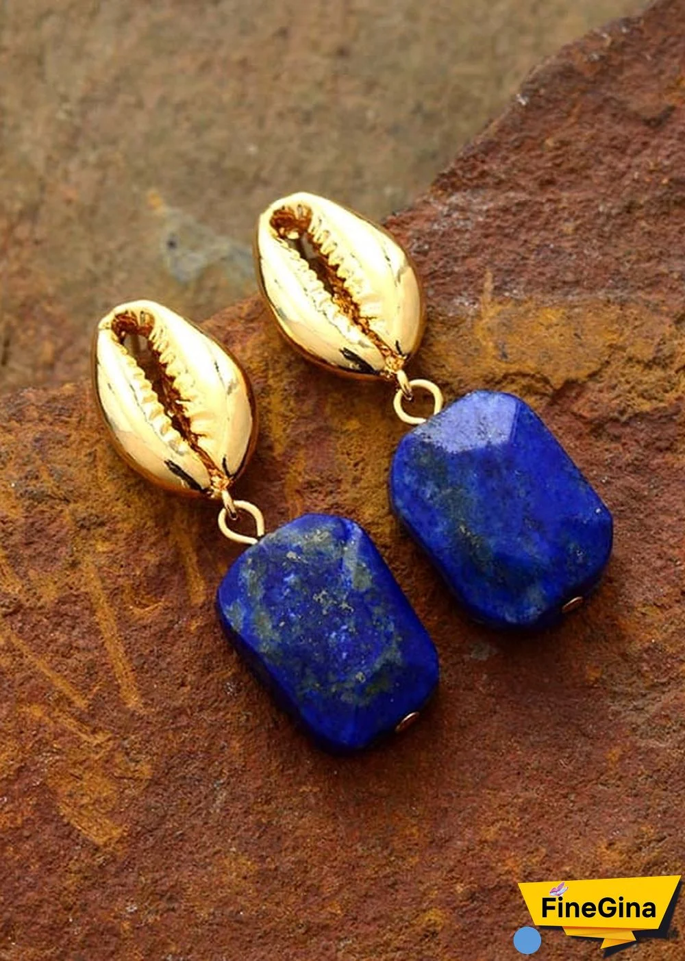 Boho Earrings, Dangle Earrings, Shell Blue Lapise