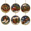 6 Pcs Christmas Wooden Ornaments DIY Pearls Diamond Painting Kit Rhinestone Art Pendants with Hemp Rope for Holiday Tree Decor