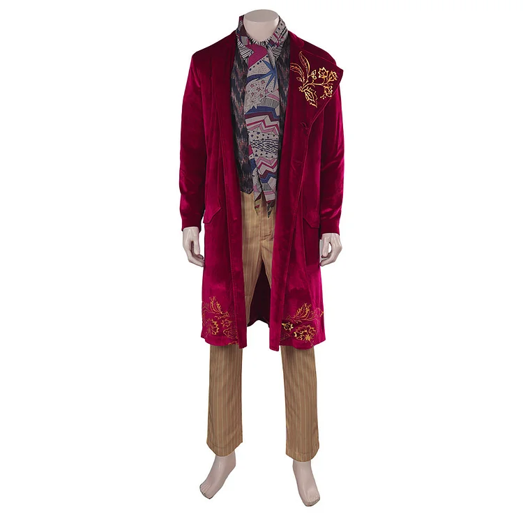 Wonka 2023 Willy Wonka Red Coat Set Outfits Cosplay Costume Halloween Carnival Suit
