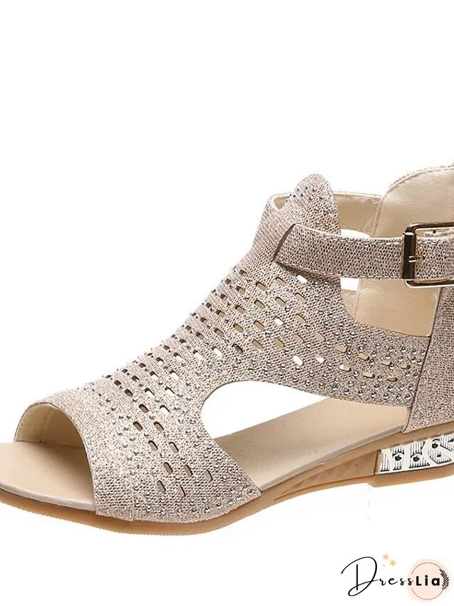 Womens Sandals Wedge Plus Size Party Outdoor Work Summer Spring Rhinestone Heel Peep Toe