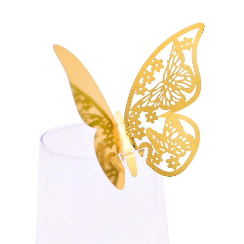 50Pcs Butterfly Name Place Card Wine Glass Cup Paper Card for Wedding Birthday Decoration Table Event Party Supplies Baby Shower