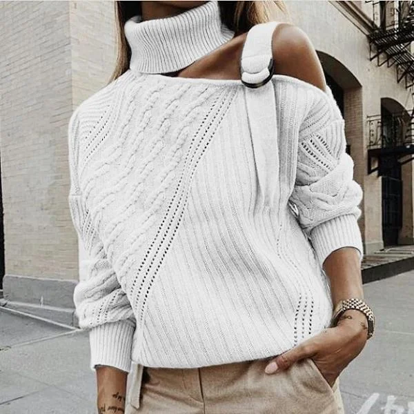 Single Shoulder Collar Casual Sweater