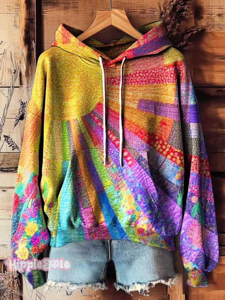 Colorful Collage Sun Print Casual Hoodie Sweatshirt Multicolor / S