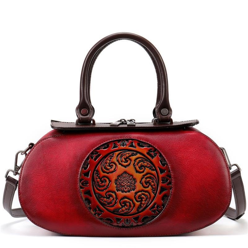 Vintage Genuine Crazy Horse Leather top handle bags for Women