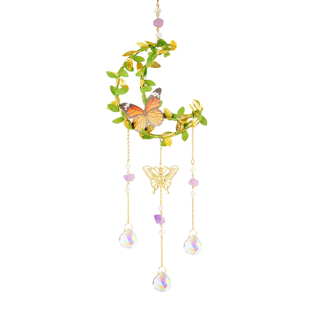 Crystal Wind Chime Prism Catchers Ornament Home Room Garden Decor (Moon 2)