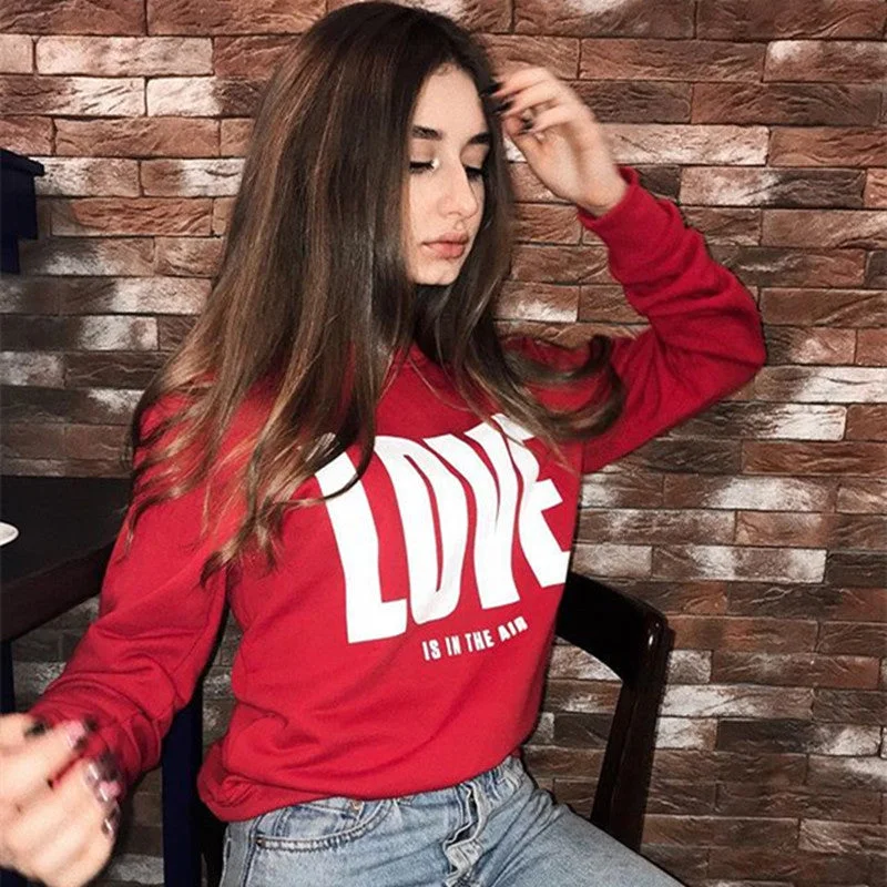 Valentine's Day Love Printed Round Neck Long Sleeves Sweatshirt
