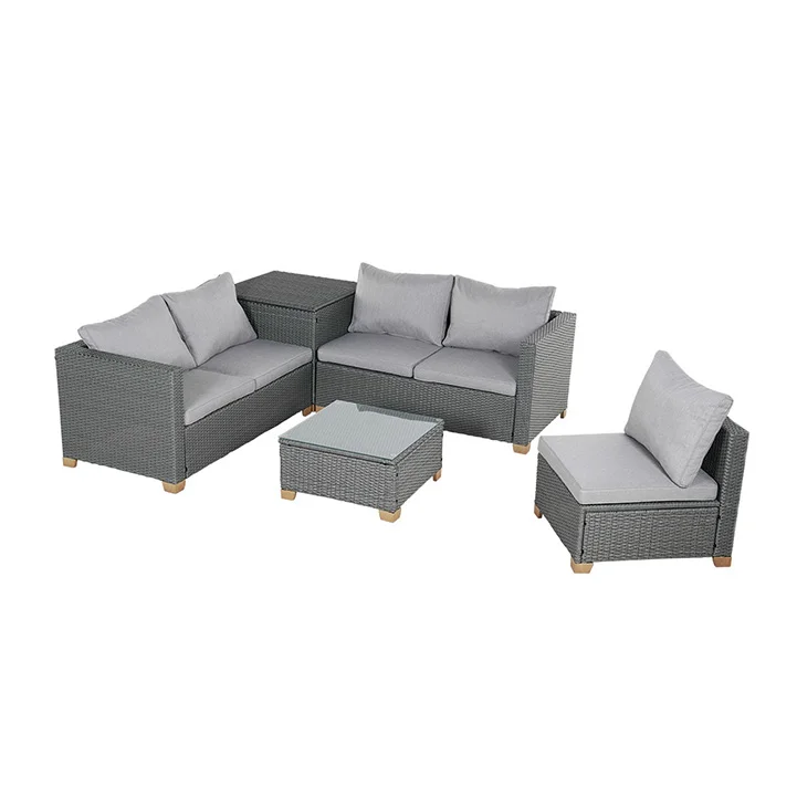 Meta Rattan Modular 5 Seats Sofa Set With Storage Table