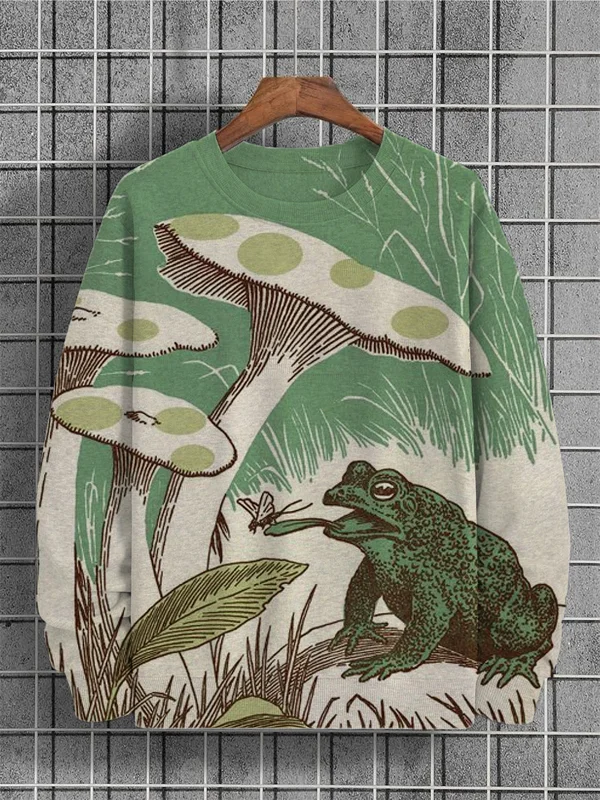 Men's Mushroom Frog Eating Bug Print Casual Sweatshirt