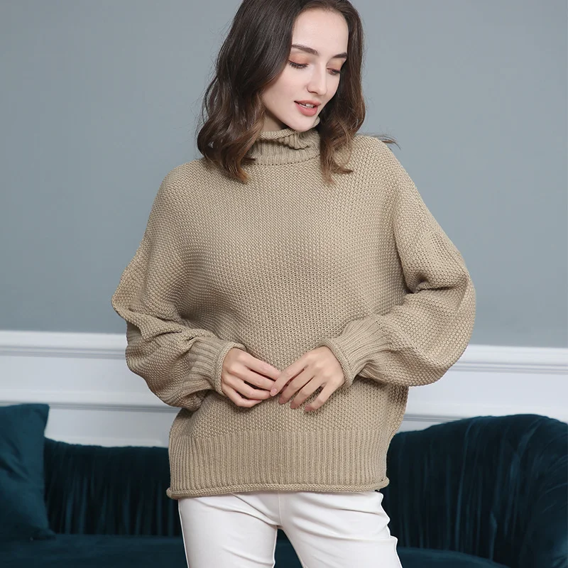 Wongn Wongn Style Women's Sweater Fashion Casual Women's Long Sleeve High Collar Pure Color Knit Pullover