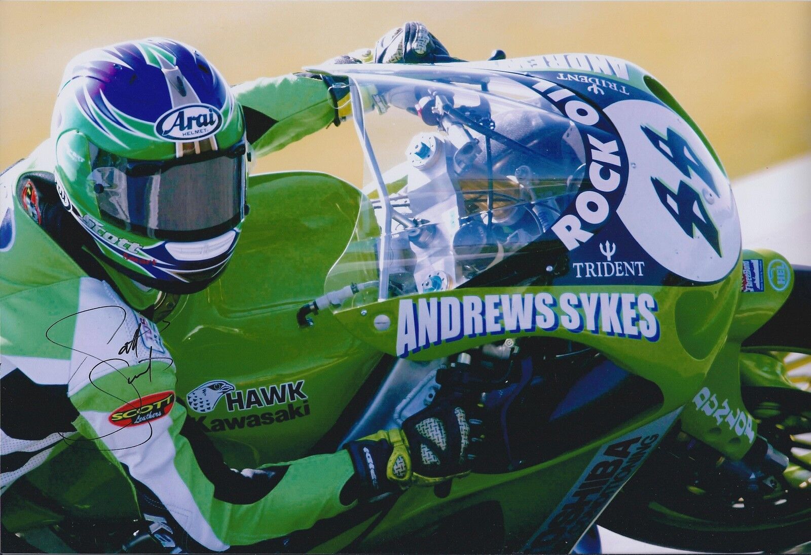 Scott SMART SIGNED Kawasaki Rider 12x8 Photo Poster painting AFTAL COA Autograph Superbikes