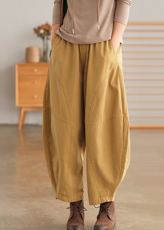 Casual Cotton Pure Color Elastic Waist Pocket Pants CK1161- Fabulory