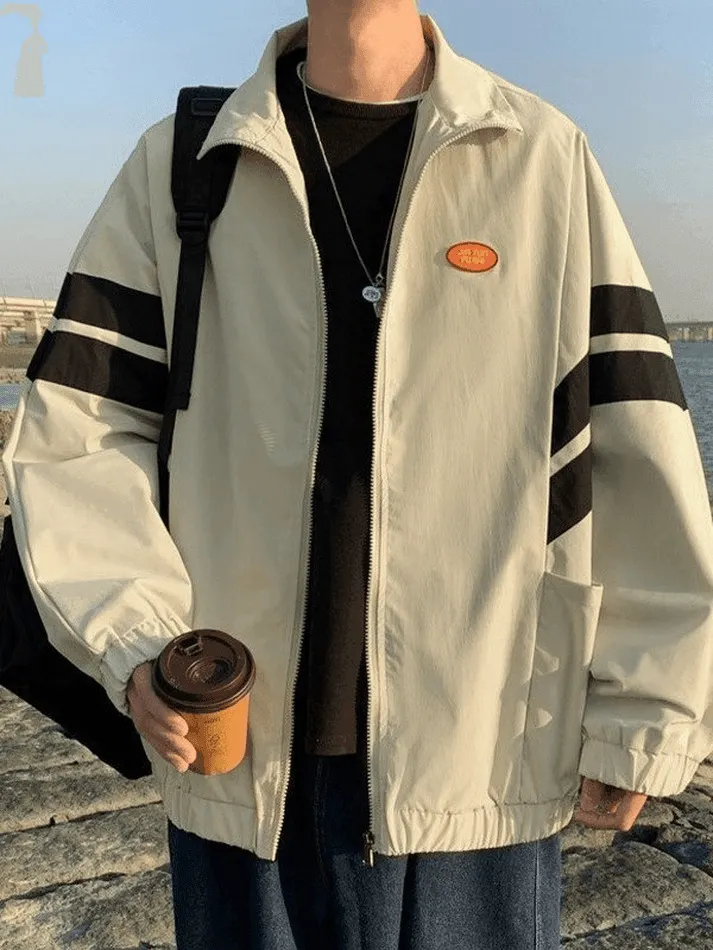Brownm Men's Contrast Striped Zip Up Jacket