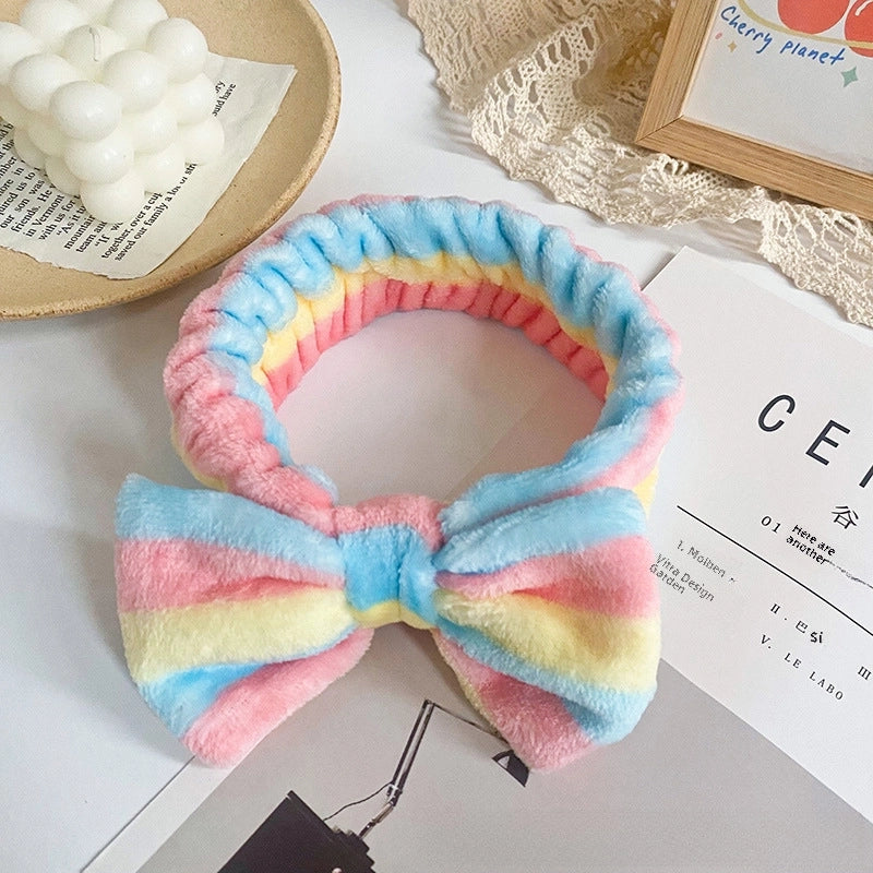 Leopard Stripe Bow Hair Band Women’s Face Washing Sports Hair Band Coral Fleece Hair Accessories