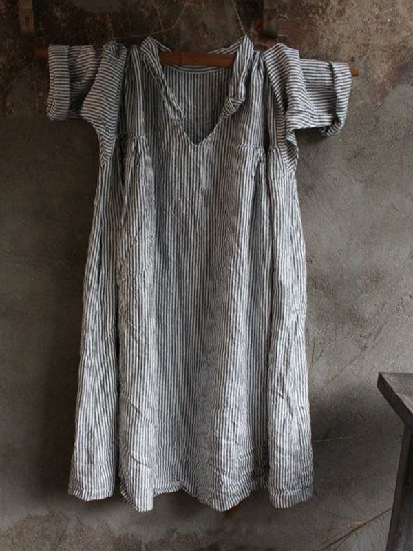 Lapel Striped Printed Cotton And Linen Shirt hjn Shicloths