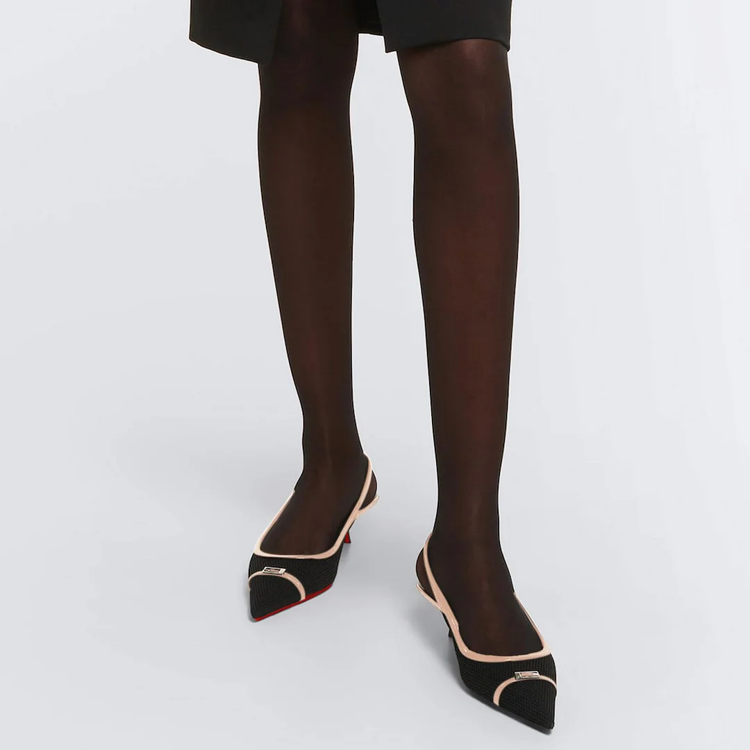 2.36" Women's Pointed Toe Red Bottom Sandals Slingback Shoes Kitten Heel Pumps Mesh Summer Shoes-MERUMOTE