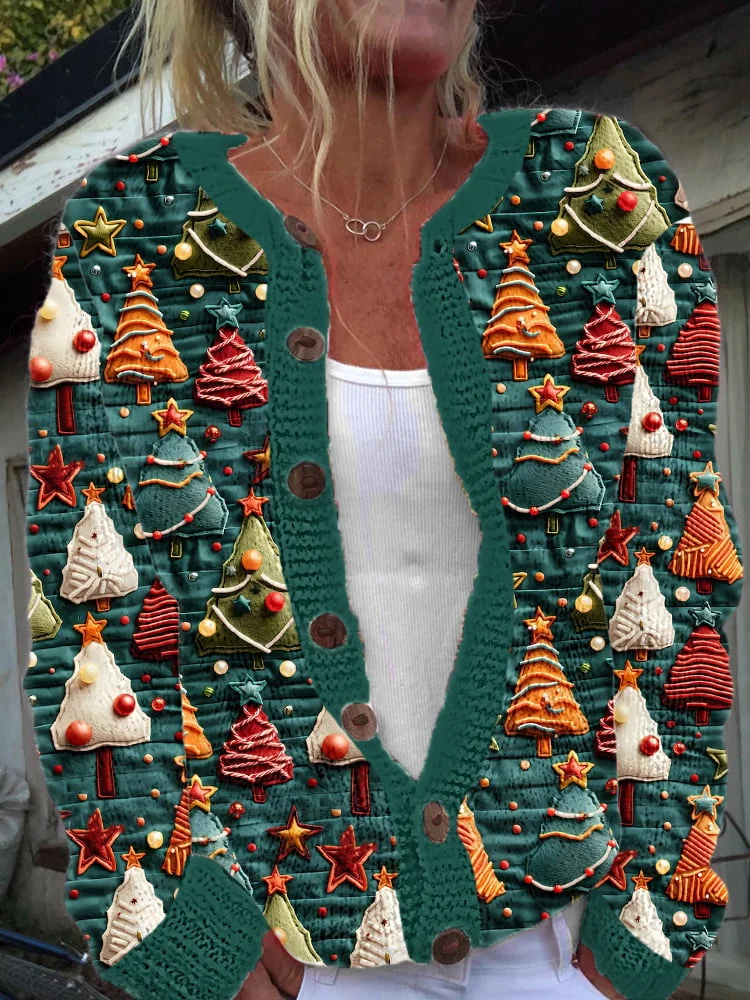 Women's Christmas Colorful Christmas Tree Knit Cardigan