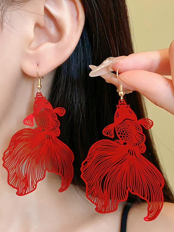 Animal Shape Drop Earrings RED-One_size