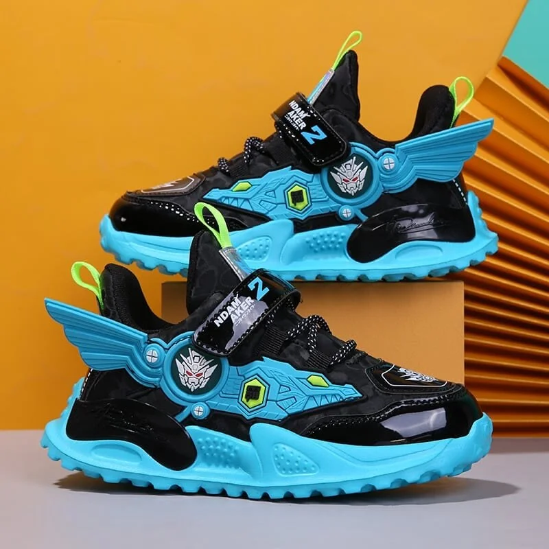 MWY Flame Boys Girls Mecha Cartoons Sneakers Kids Shoes Sports Shoes Leather Waterproof Lightweight Children Casual Walking Shoe