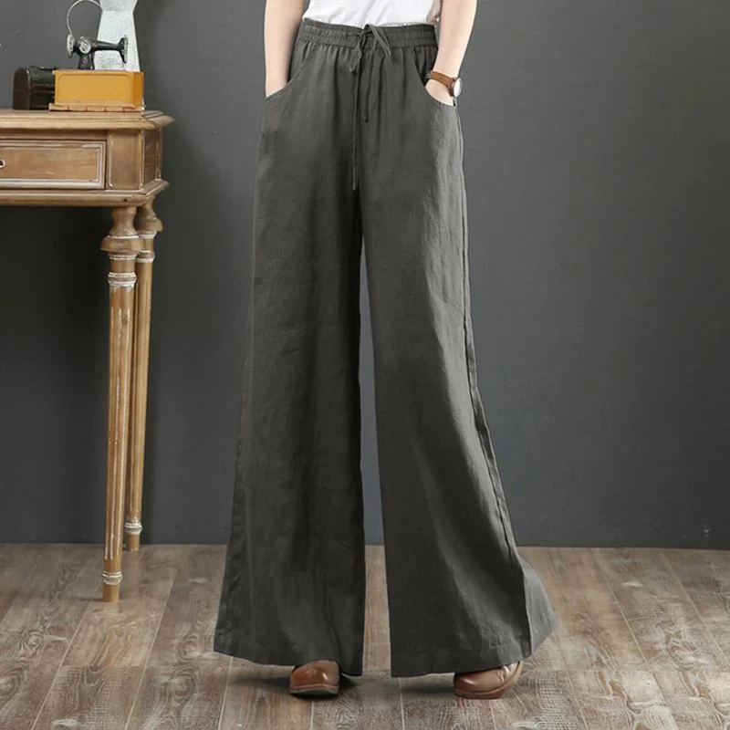 Vintage Summer Long Trousers Women Wide Leg Pants ZANZEA Casual Loose Pantalon High Waist Oversized Solid Harem Palazzo Turnip