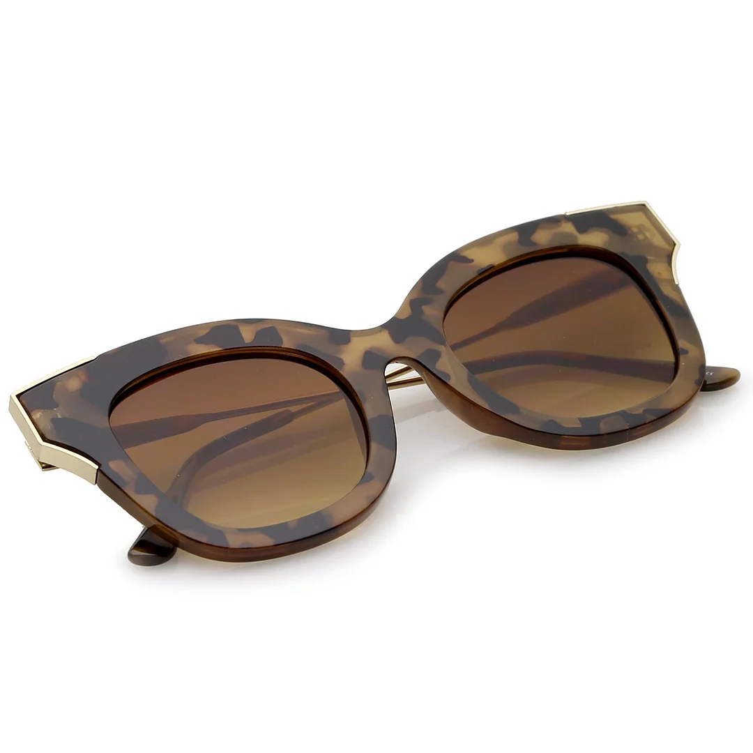 Oversize Thick Slim Temple Metal Trim Square Flat Lens Cat Eye glasses 48mm