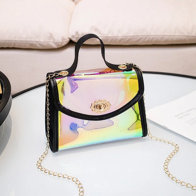 Women Bags 2020 New Fashion Ladies Shoulder Bag Diagonal Bag Transparent Jelly Bag PU Small Square Bag