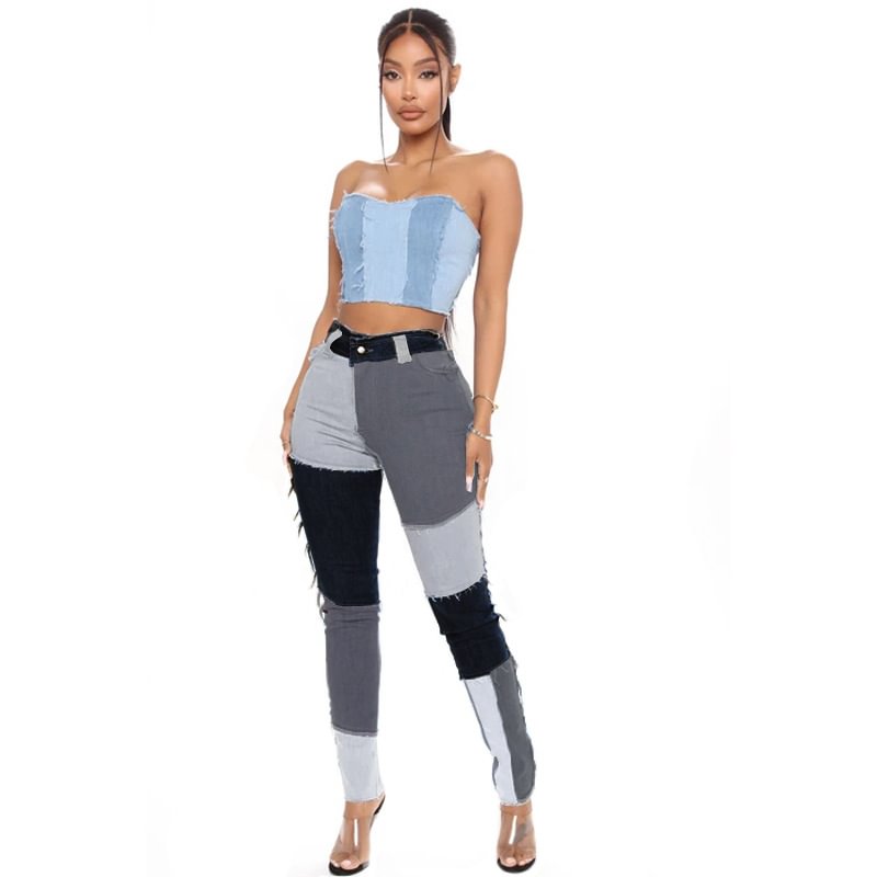 Autumn Source Stretch High Waist Tassel Pencil Fit Women's Jeans