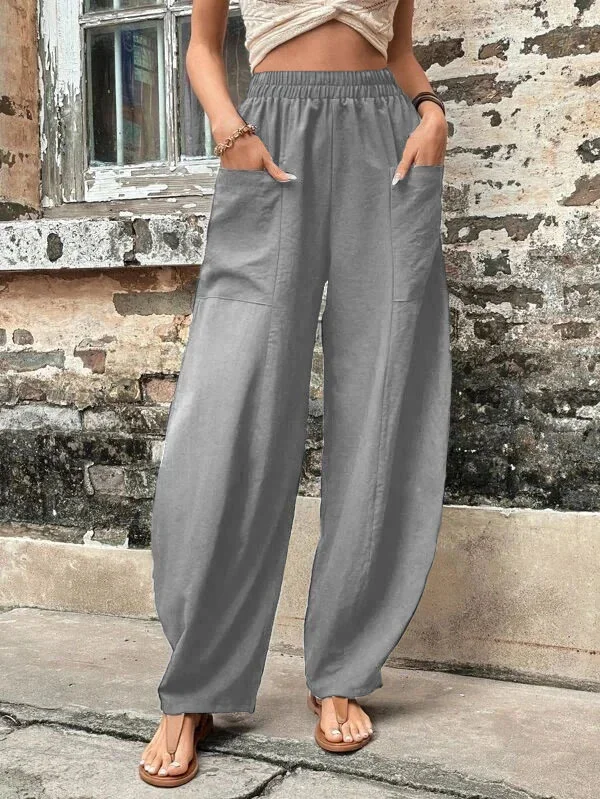 Loose Plus Size Elasticity Pockets Solid Color Pants