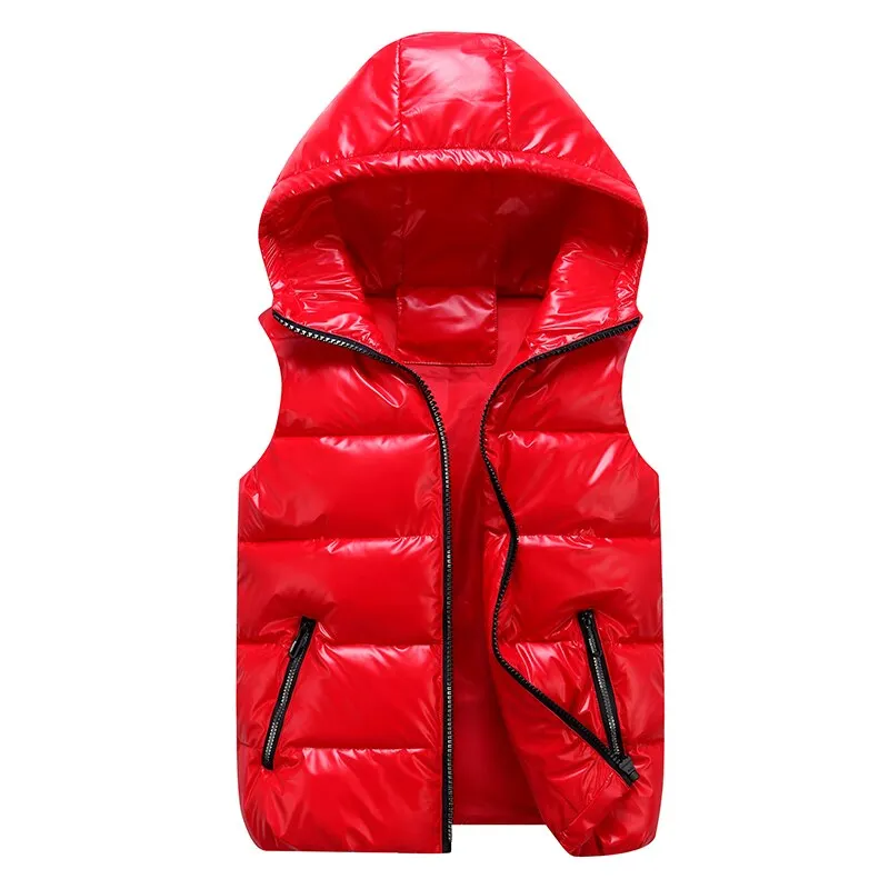 Women Winter Vests 2021 Cotton Padded Puffer Sleeveless Hooded Jacket Short Shiny Bright Color Vest Body Warmer Winter Waistcoat
