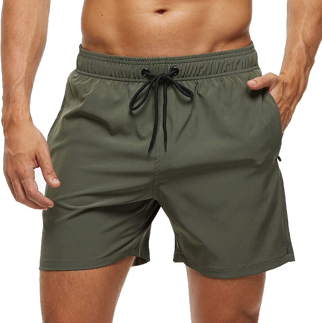 Army Green - Men's Swim Trunks Quick-Dry Mesh Liner Beach Shorts