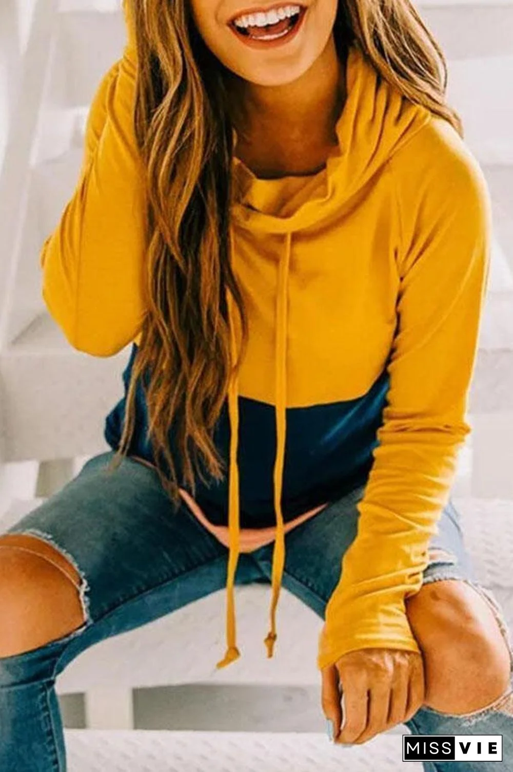 Long Sleeve Color Block Hooded Sweatshirt P13301
