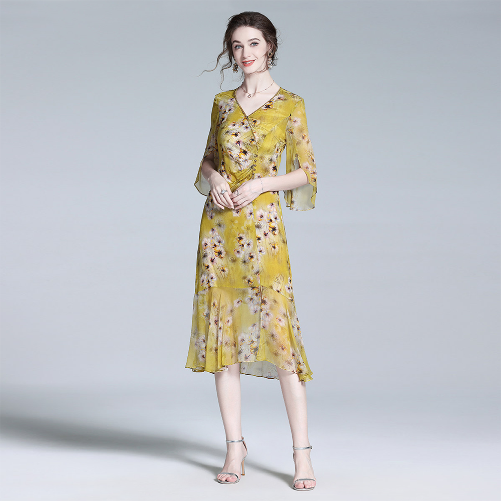 Silk Dress Slit Hem for Brunch REAL SILK LIFE