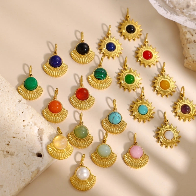 1 Piece 304 Stainless Steel Natural Stone Sun Pendant Jewelry Accessories