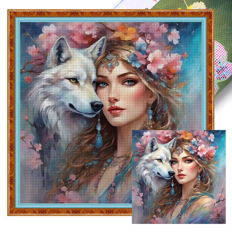 Wolf And Girl - Printed Cross Stitch 18CT 40*40CM