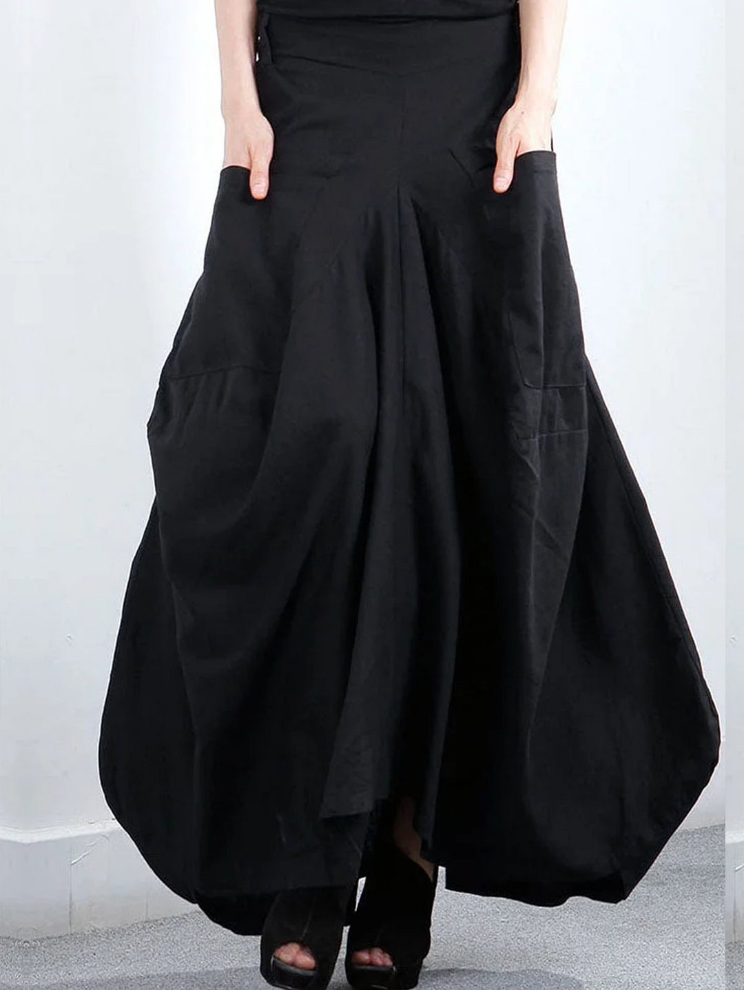 Solid Pockets Patchwork Asymmetrical Design Skirt