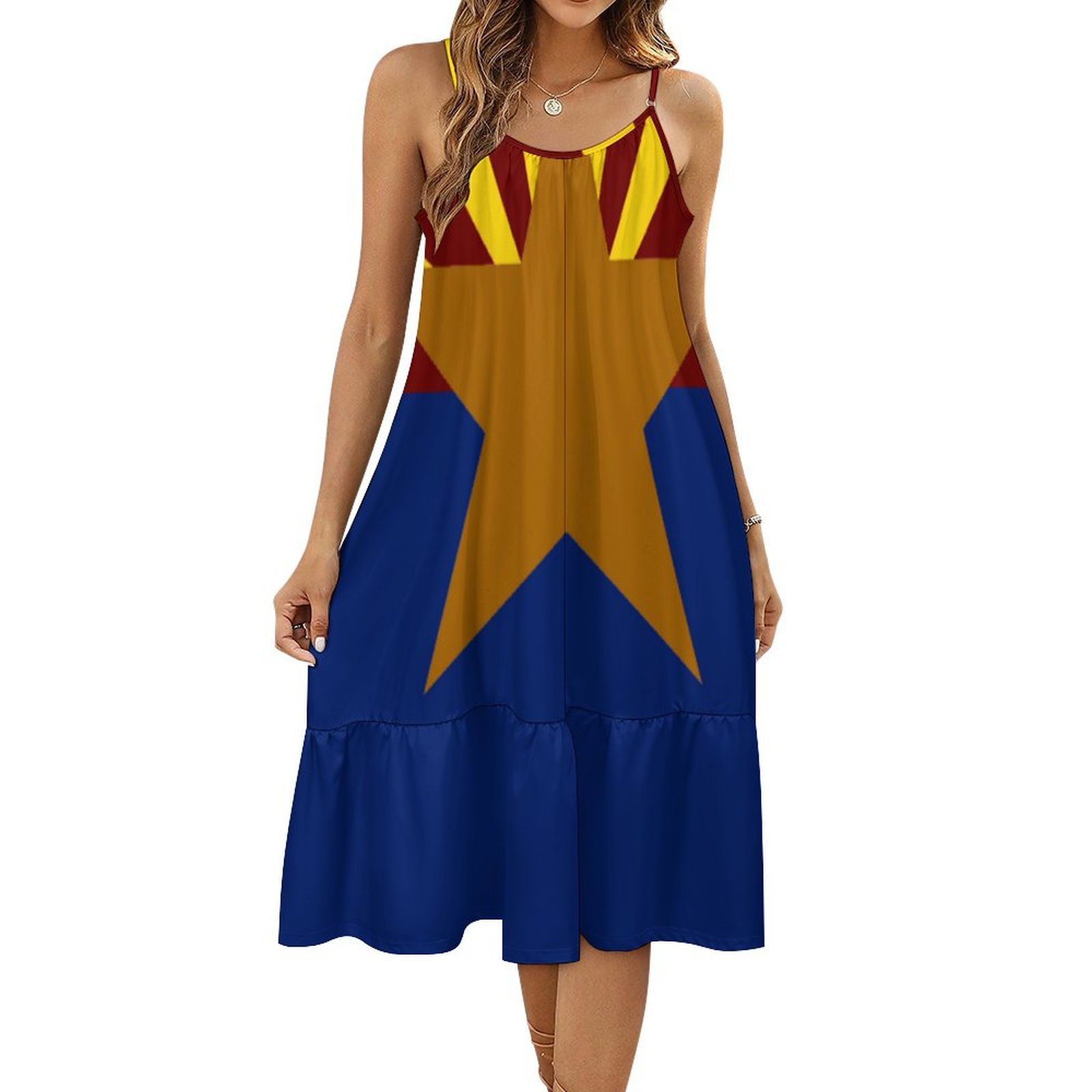 Arizona Flag Boho Sleeveless Dress Women's Loose Flowy Ruffle Midi Dresses Flag-1-2XL