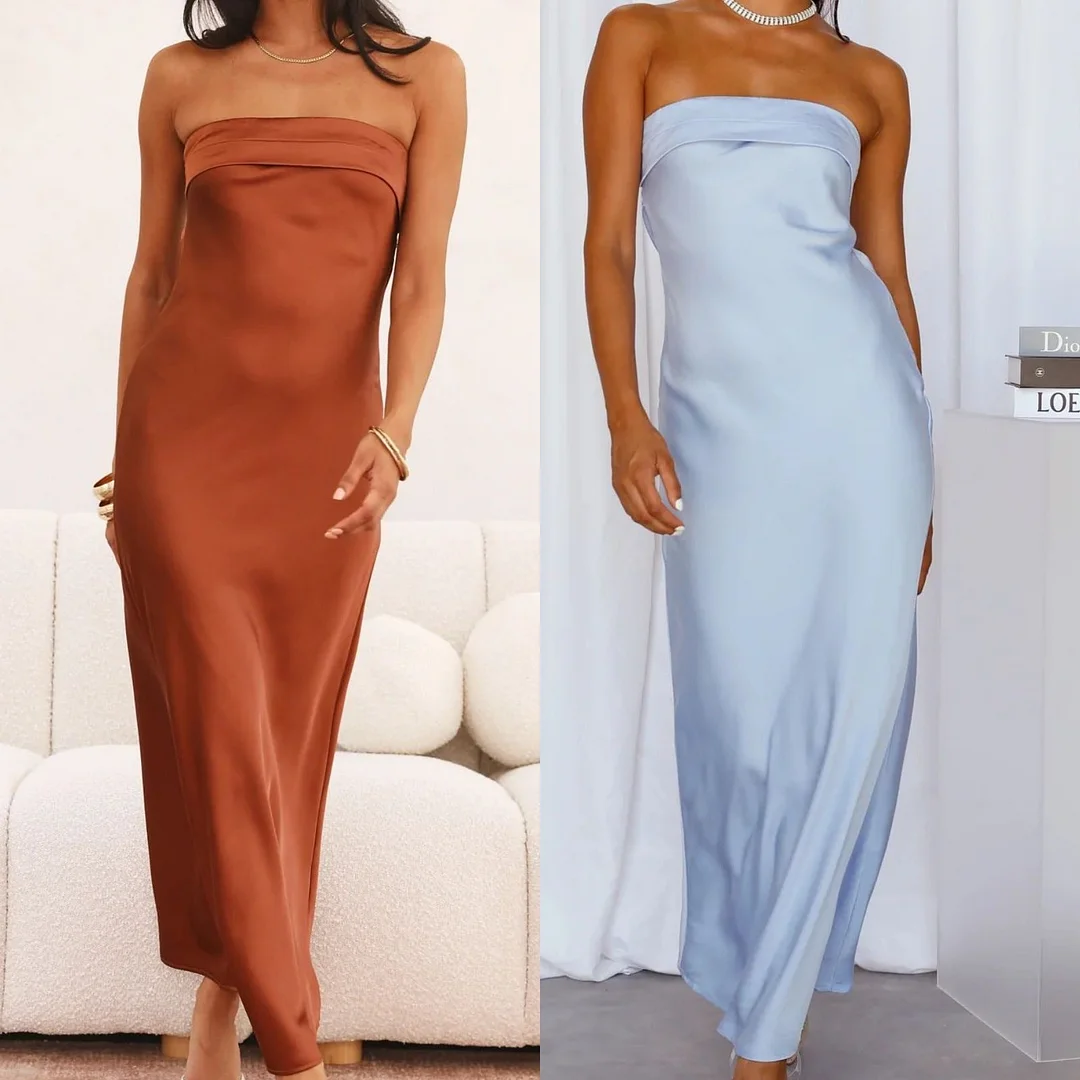 Uveng Summer Solid Color Elastic Backless Knitted Dresses