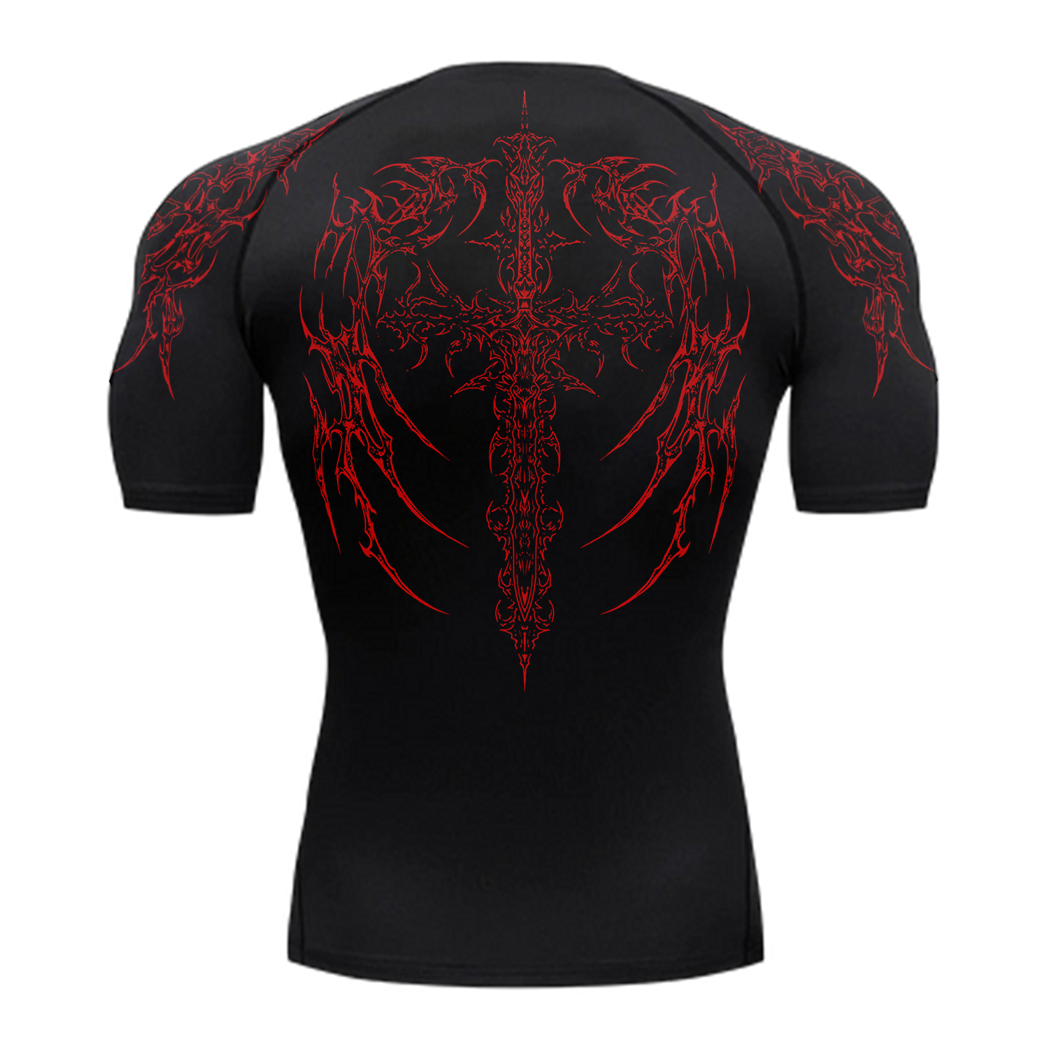 Urban Gothic-Inspired Red Art Compression T-shirt