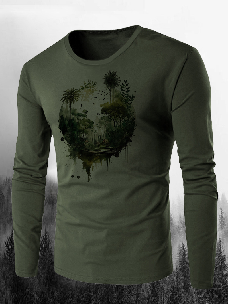 Men's Ink Forest Earth Printed Long Sleeve T-Shirt
