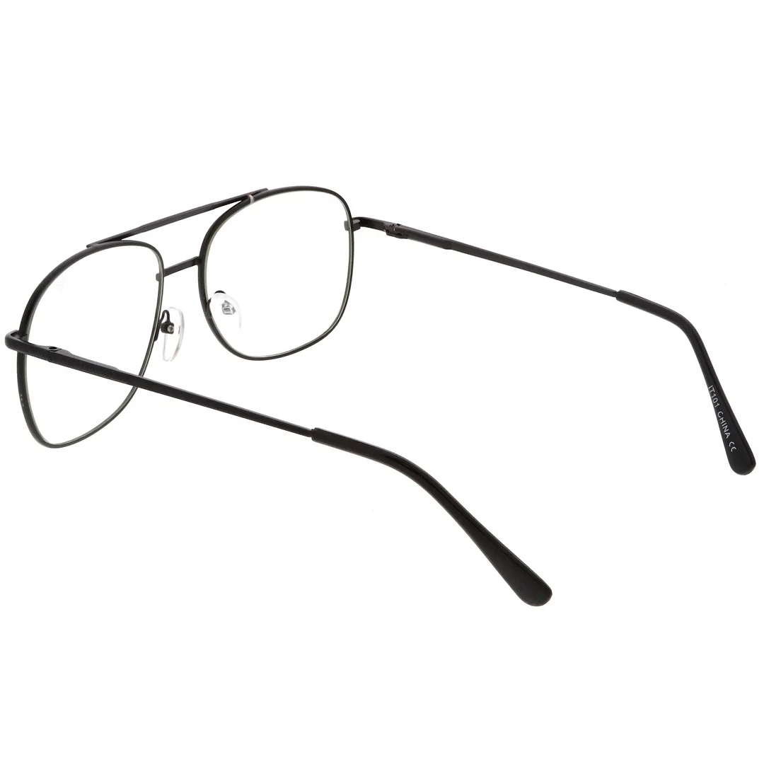 Classic Metal Aviator Glasses Double Crossbar Square Clear Lens 55mm