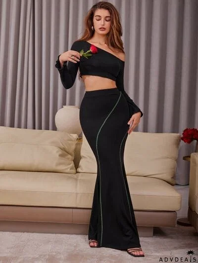 High Waist Contrast Maxi Skirt