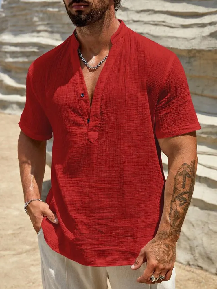 Men's Holiday Short-Sleeve Linen Shirt-INSPIREUSE