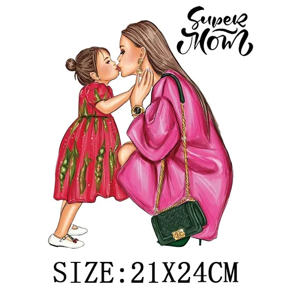 Mom&Baby Heat Sticker On T-shirt DIY Washable Iron On Transfer For Clothing Lovely Design On Clothes Patches Applique Decoration
